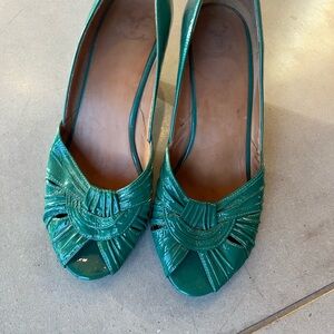 Vintage Green Peep-Toe Heels